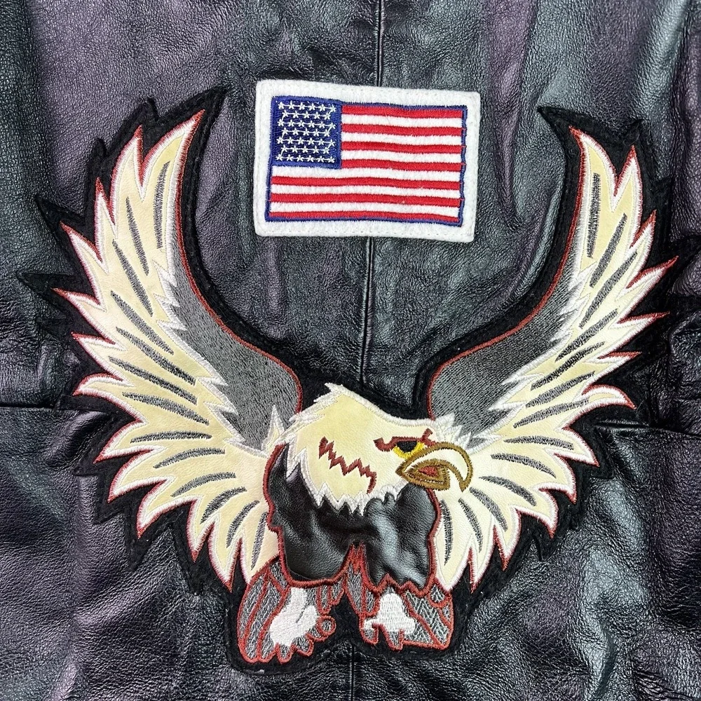 Oscar Piel Mens Leather Vest Black Usa Eagle Waist Length V Neck L‎ M